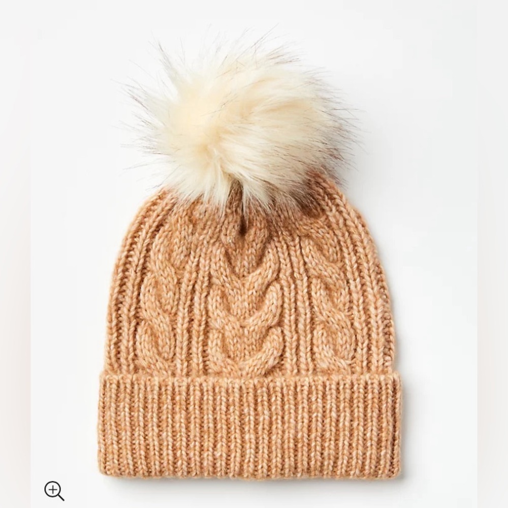 LOFT NWT Cable Pom Pom Beanie - Camel